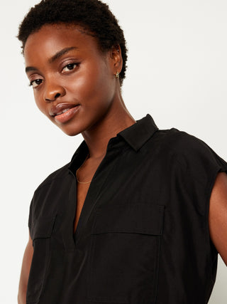 Blusa Manga Corta con Bolsillos Delanteros