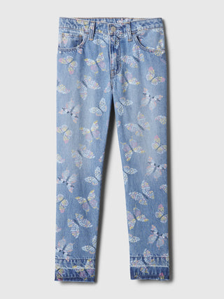 Jeans Talle Alto con Estampado Mariposas, Niña