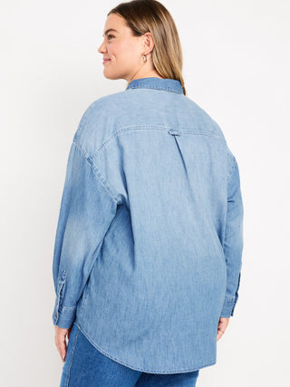 Camisa Denim Oversize con Bolsillo Delantero