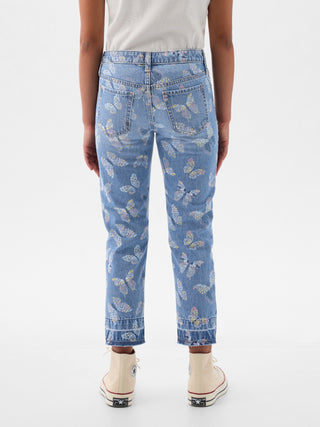 Jeans Talle Alto con Estampado Mariposas, Niña