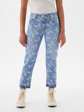 Jeans Talle Alto con Estampado Mariposas, Niña