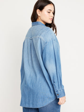 Camisa Denim Oversize con Bolsillo Delantero