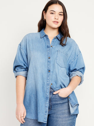 Camisa Denim Oversize con Bolsillo Delantero
