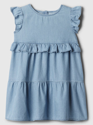 Vestido Denim Mangas con Vuelo, Niña