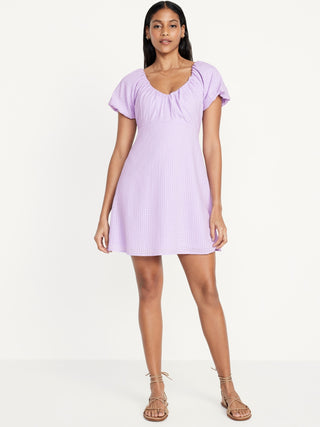 Vestido Corto con Mangas Fruncidas