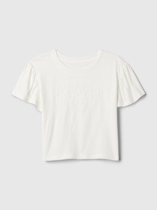 Camiseta Manga con Volantes y Logo, Niña.
