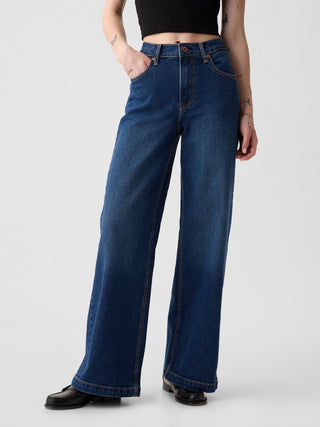 Jeans Anchos Talle Alto con Bolsillos