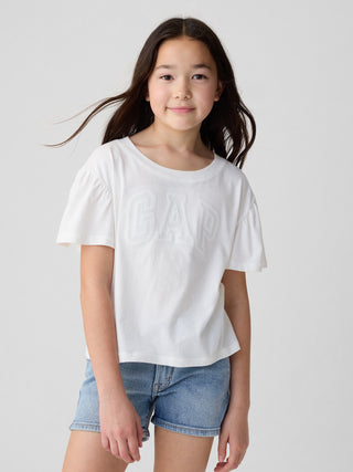 Camiseta Manga con Volantes y Logo, Niña.