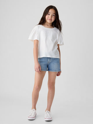 Camiseta Manga con Volantes y Logo, Niña.