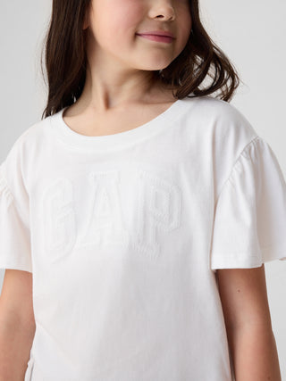 Camiseta Manga con Volantes y Logo, Niña.