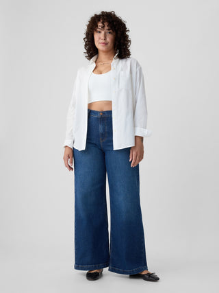Jeans Anchos Talle Alto con Bolsillos