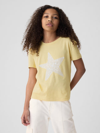 Camiseta Manga Corta Gráfico con Lentejuelas, Niña