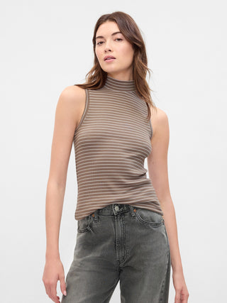 Camiseta Cuello Alto sin Mangas de Rayas