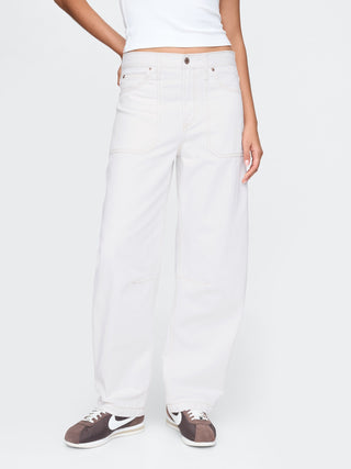 Jeans Barrel Talle Alto con Bolsillos