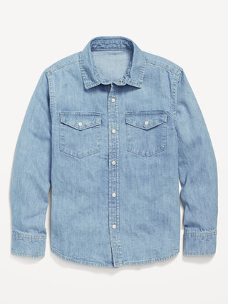 Camisa Manga Larga Denim con Bolsillos, Niño