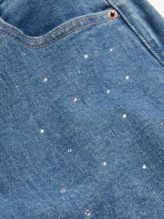 Jeans Talle Alto con Detalle de Brillos