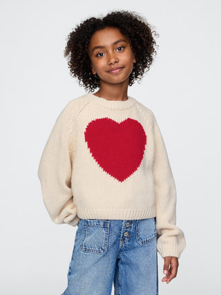 Sudadera Cuello Redondo con Diseño Corazón, Niña