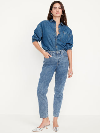 Jeans Talle Alto con Detalle de Brillos