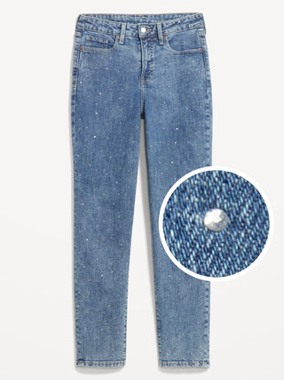 Jeans Talle Alto con Detalle de Brillos