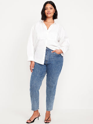 Jeans Talle Alto con Detalle de Brillos