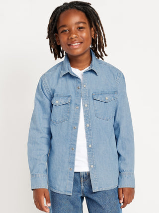 Camisa Manga Larga Denim con Bolsillos, Niño
