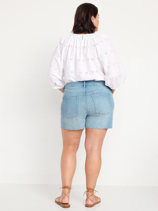 Short Denim Talle Alto con Bordado Floral