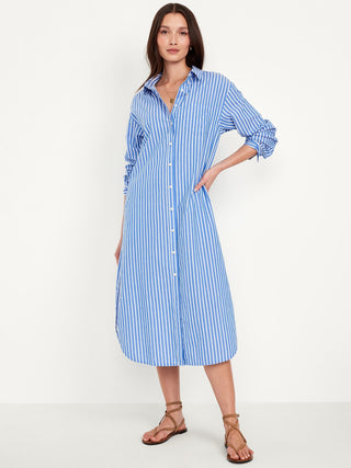Vestido Camisero con Estampado de Rayas