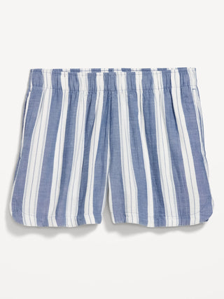 Short Talle Alto Efecto Arrugado con Estampado de Rayas