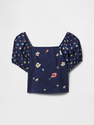 Blusa Escote Cuadrado con Bordado Floral, Niña