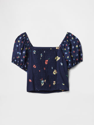 Blusa Escote Cuadrado con Bordado Floral, Niña