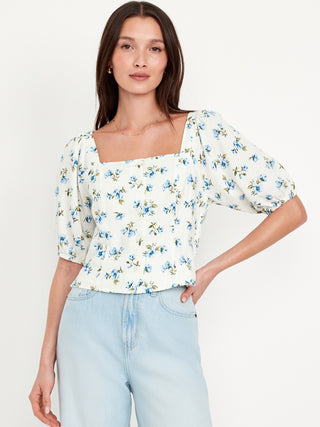 Blusa con Manga Abullonada Estampado Floral