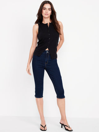 Jeans Capri Talle Alto con Bolsillos
