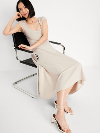 Vestido Midi Cuello Redondo de Algodón