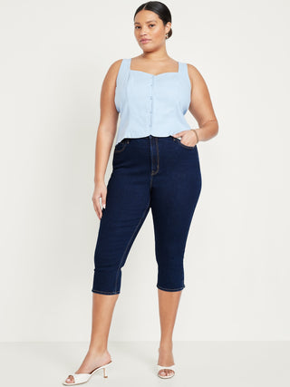 Jeans Capri Talle Alto con Bolsillos