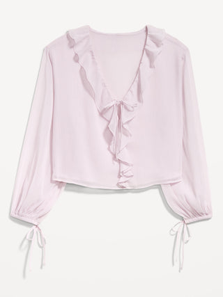 Blusa de Gasa con Detalle de Volantes