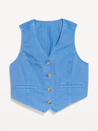 Chaleco Denim Cuello V con Bolsillos
