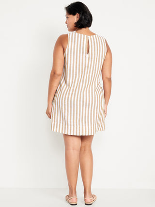 Vestido Cuello Redondo con Estampado de Rayas