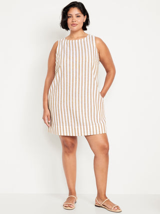 Vestido Cuello Redondo con Estampado de Rayas