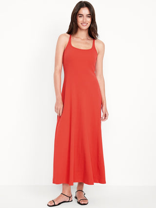 Vestido Midi sin Mangas con Tejido Acanalado