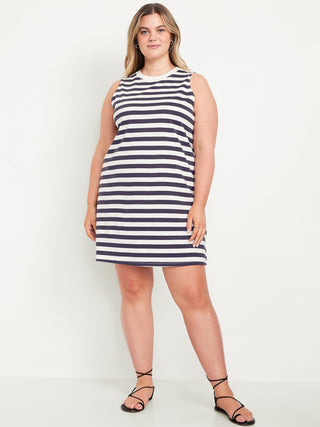 Vestido Cuello Redondo con Estampado de Rayas