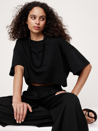 Camiseta Crop Oversize de Algodón