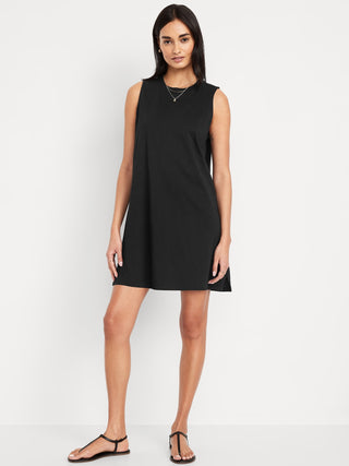 Vestido sin Mangas Cuello Redondo de Algodón