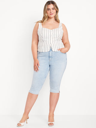 Jeans Capri Talle Alto con Bolsillos