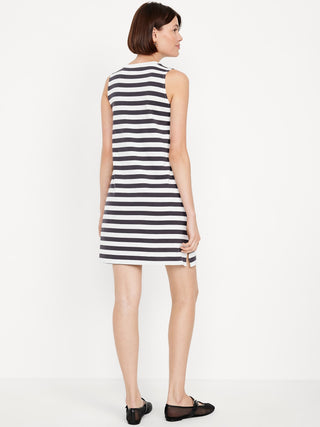 Vestido Cuello Redondo con Estampado de Rayas