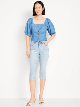 Jeans Capri Talle Alto con Bolsillos