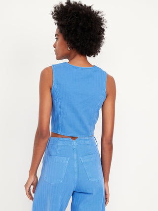 Chaleco Denim Cuello V con Bolsillos