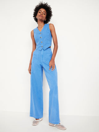 Chaleco Denim Cuello V con Bolsillos