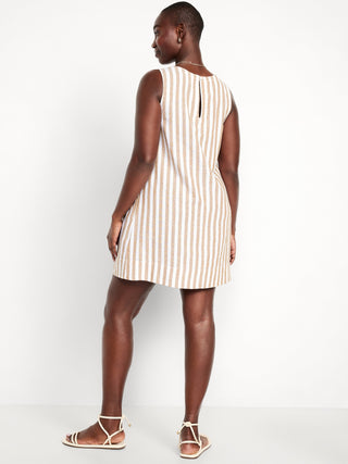 Vestido Cuello Redondo con Estampado de Rayas