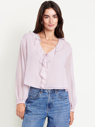 Blusa de Gasa con Detalle de Volantes