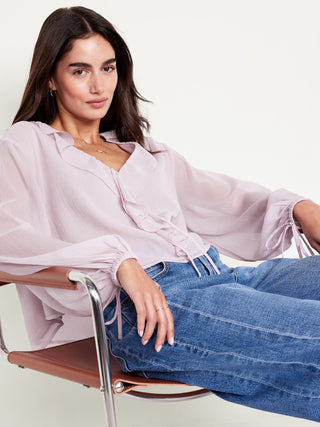 Blusa de Gasa con Detalle de Volantes